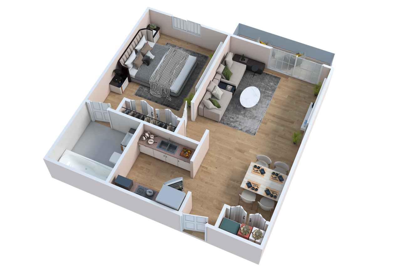 Floor plan for 1 bed, 1 bath, 540 sqft